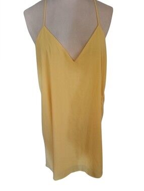 Nymphe Los Angeles Womens Yellow Slip Short Dress V-Neck Spaghetti Straps Size M